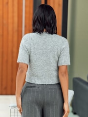 Grey Short Sleeve Crew Neck Jumper With Wool - Image 3 of 7