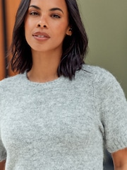 Grey Short Sleeve Crew Neck Jumper With Wool - Image 4 of 7