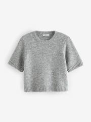 Grey Short Sleeve Crew Neck Jumper With Wool - Image 6 of 7