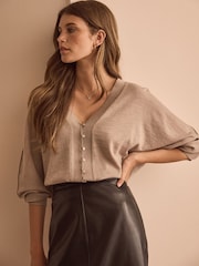 Nevtralno - Premium 100% Merino volna gumb pletena jopa - Slika 1 iz 6
