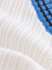 Ecru White with Bright Blue Contrast Tipped V-Neck Pullover Ribbed Knitted Jumper - Image 6 of 6