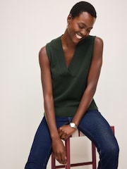 Khaki Green Premium 100% Lambswool Sleeveless V-Neck Knitted Vest Tank Top - Image 1 of 7