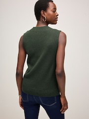 Khaki Green Premium 100% Lambswool Sleeveless V-Neck Knitted Vest Tank Top - Image 3 of 7
