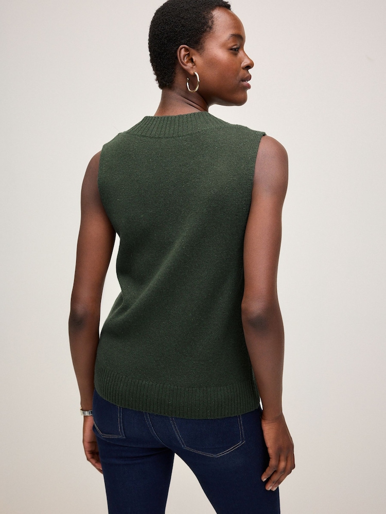 Khaki Green Premium 100% Lambswool Sleeveless V-Neck Knitted Vest Tank Top - Image 3 of 7