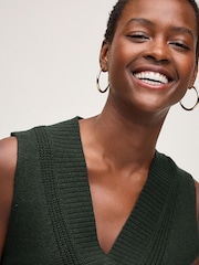 Khaki Green Premium 100% Lambswool Sleeveless V-Neck Knitted Vest Tank Top - Image 5 of 7