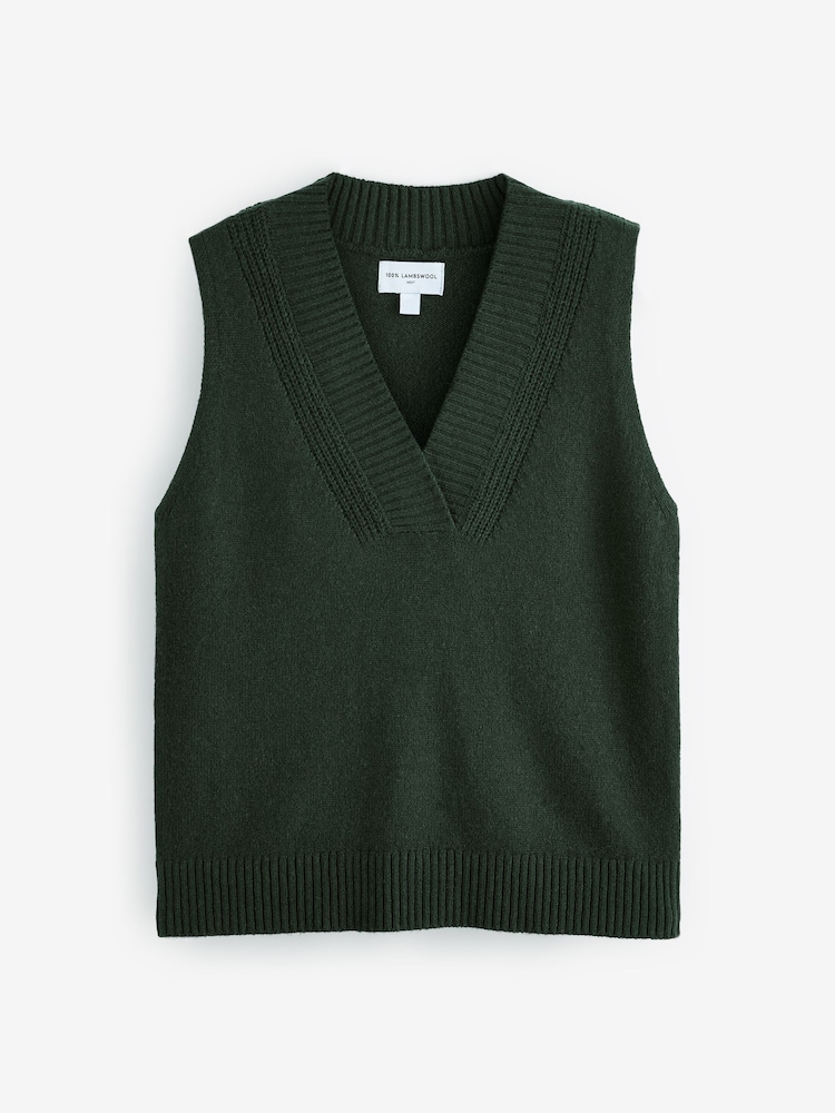 Khaki Green Premium 100% Lambswool Sleeveless V-Neck Knitted Vest Tank Top - Image 6 of 7