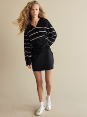Black Stripe 100% Lambswool Knitted Hoodie Jumper - Image 4 of 8