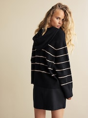 Black Stripe 100% Lambswool Knitted Hoodie Jumper - Image 5 of 8