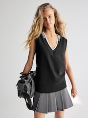 Black Stitch Detail Knitted V-Neck Tank Vest - Image 3 of 7