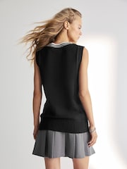 Black Stitch Detail Knitted V-Neck Tank Vest - Image 4 of 7