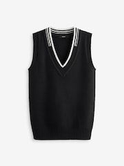 Black Stitch Detail Knitted V-Neck Tank Vest - Image 6 of 7