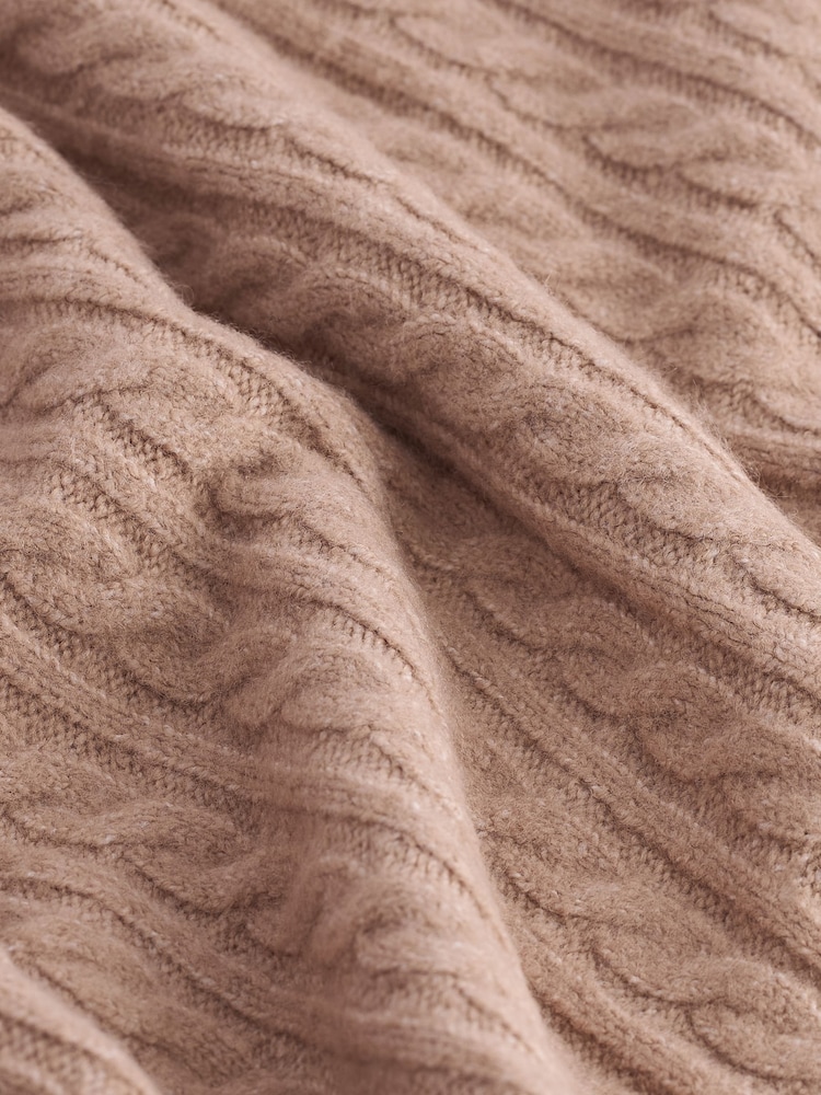 Camel Brown Polo V-Neck Collared Cable Knit Jumper - Image 8 of 8 Camel Brown Polo V-Neck Collared Cable Knit Jumper - Image 8 of 8