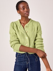 Green Gold Button Stitch Crew Cardigan - Image 1 of 8