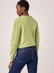 Green Gold Button Stitch Crew Cardigan - Image 2 of 8