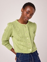 Green Gold Button Stitch Crew Cardigan - Image 3 of 8