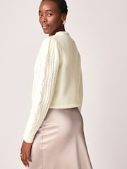 Ecru White Gold Button Stitch Crew Cardigan - Image 3 of 7