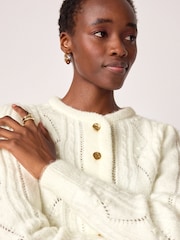 Ecru White Gold Button Stitch Crew Cardigan - Image 4 of 7