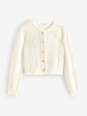 Ecru White Gold Button Stitch Crew Cardigan - Image 5 of 7