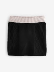 Black Contrast Fitted Short Cable Knitted Mini Skirt - Image 4 of 6
