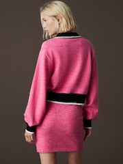 Bright Pink Contrast Fitted Short Cable Knitted Mini Skirt - Image 3 of 7