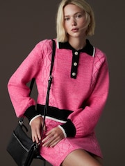 Bright Pink Contrast Fitted Short Cable Knitted Mini Skirt - Image 4 of 7