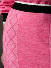 Bright Pink Contrast Fitted Short Cable Knitted Mini Skirt - Image 5 of 7