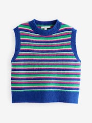 Multi Stripe Sleeveless Crew Neck Knitted Jumper Tank Vest Top with Wool - Image 6 of 7