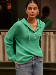 Bright Green Sparkle Gem Button Knitted Hoodie - Image 3 of 6