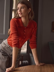 Orange Premium 100% Merino Wool Polo Collar Jumper - Image 2 of 6