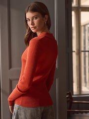 Orange Premium 100% Merino Wool Polo Collar Jumper - Image 3 of 6