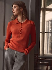 Orange Premium 100% Merino Wool Polo Collar Jumper - Image 4 of 6