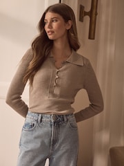 Neutral Premium 100% Merino Wool Polo Collar Jumper - Image 1 of 6