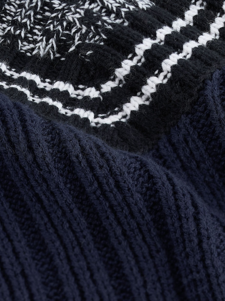 Navy Blue Contrast Tipped V-Neck Pullover Ribbed Knitted Jumper - Image 6 of 6