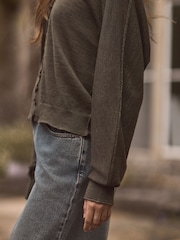 Kaki zelena - Premium 100% Merino volna gumb pletena jopa - Slika 4 iz 6