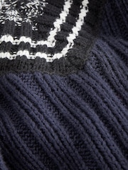 Marineblau/blau - Minikleid aus geripptem Strickpullover mit V-Ausschnitt und Kontraststreifen - Bild 5 von 6