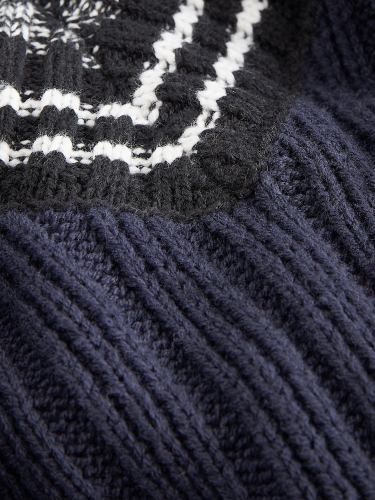 Marineblau/blau - Minikleid aus geripptem Strickpullover mit V-Ausschnitt und Kontraststreifen - Bild 6 von 6