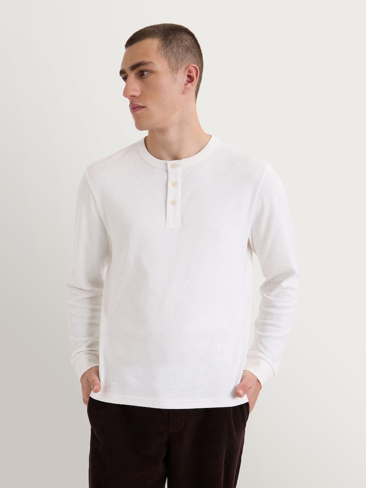 Crema - Wax London Caleb Waffle Henley Sweat Top - Imagen 1 de 4