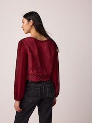 Burgundy Red Crochet Knitted Woven Mix Blouse Top - Image 4 of 7