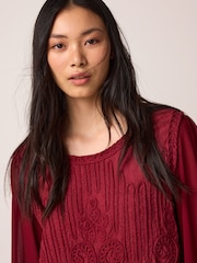 Burgundy Red Crochet Knitted Woven Mix Blouse Top - Image 5 of 7