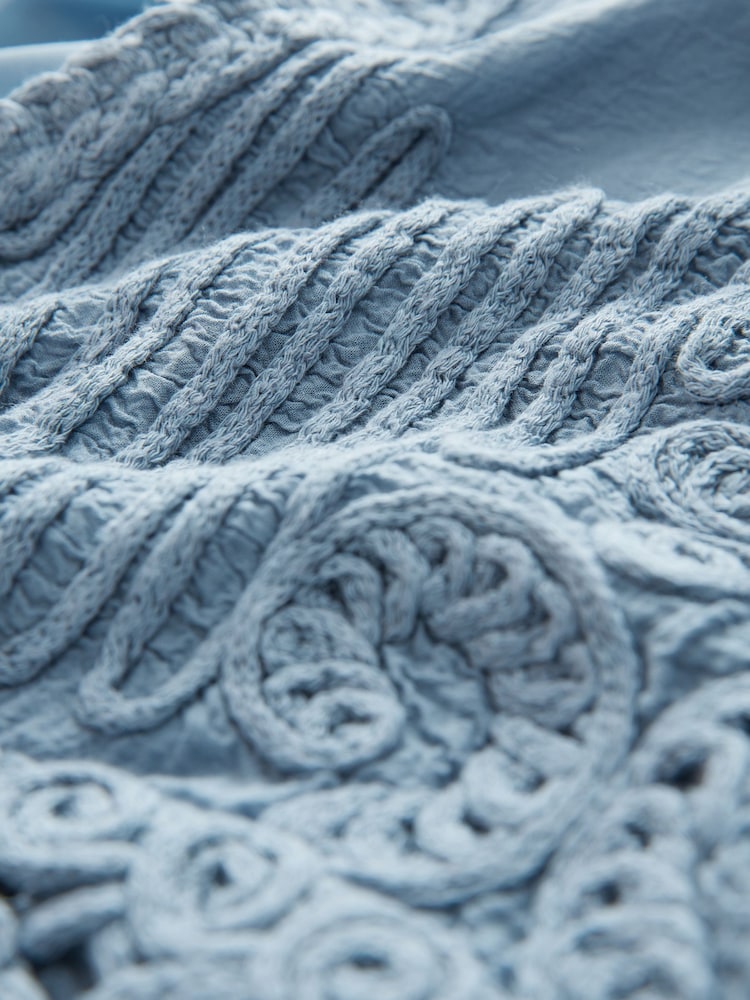 Chambray Blue Crochet Knitted Woven Mix Blouse Top - Image 5 of 5