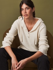 Ecru Cream Sparkle Gem Button Knitted Hoodie - Image 2 of 7