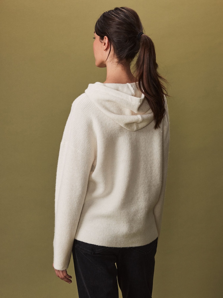 Crème écru - Sweat-shirt à capuche en maille avec boutons Sparkle Gem - Image 3 of 7