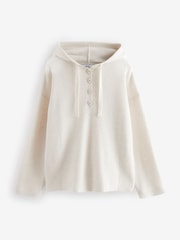 Ecru Cream Sparkle Gem Button Knitted Hoodie - Image 6 of 7