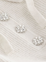 Ecru Cream Sparkle Gem Button Knitted Hoodie - Image 7 of 7