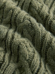Khaki Green Short Sleeve Cable Knitted Jumper With Wool - Image 6 of 6