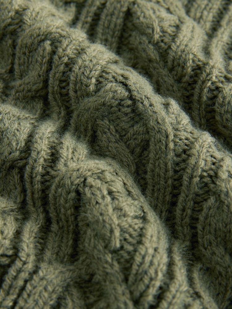 Khaki Green Short Sleeve Cable Knitted Jumper With Wool - Image 6 of 6