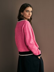 Bright Pink Smart Contrast Tipped Knitted Co-ord Jacket - Image 3 of 9