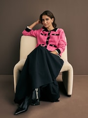 Bright Pink Smart Contrast Tipped Knitted Co-ord Jacket - Image 4 of 9