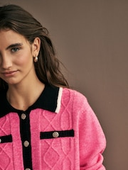 Bright Pink Smart Contrast Tipped Knitted Co-ord Jacket - Image 5 of 9