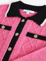 Bright Pink Smart Contrast Tipped Knitted Co-ord Jacket - Image 7 of 9